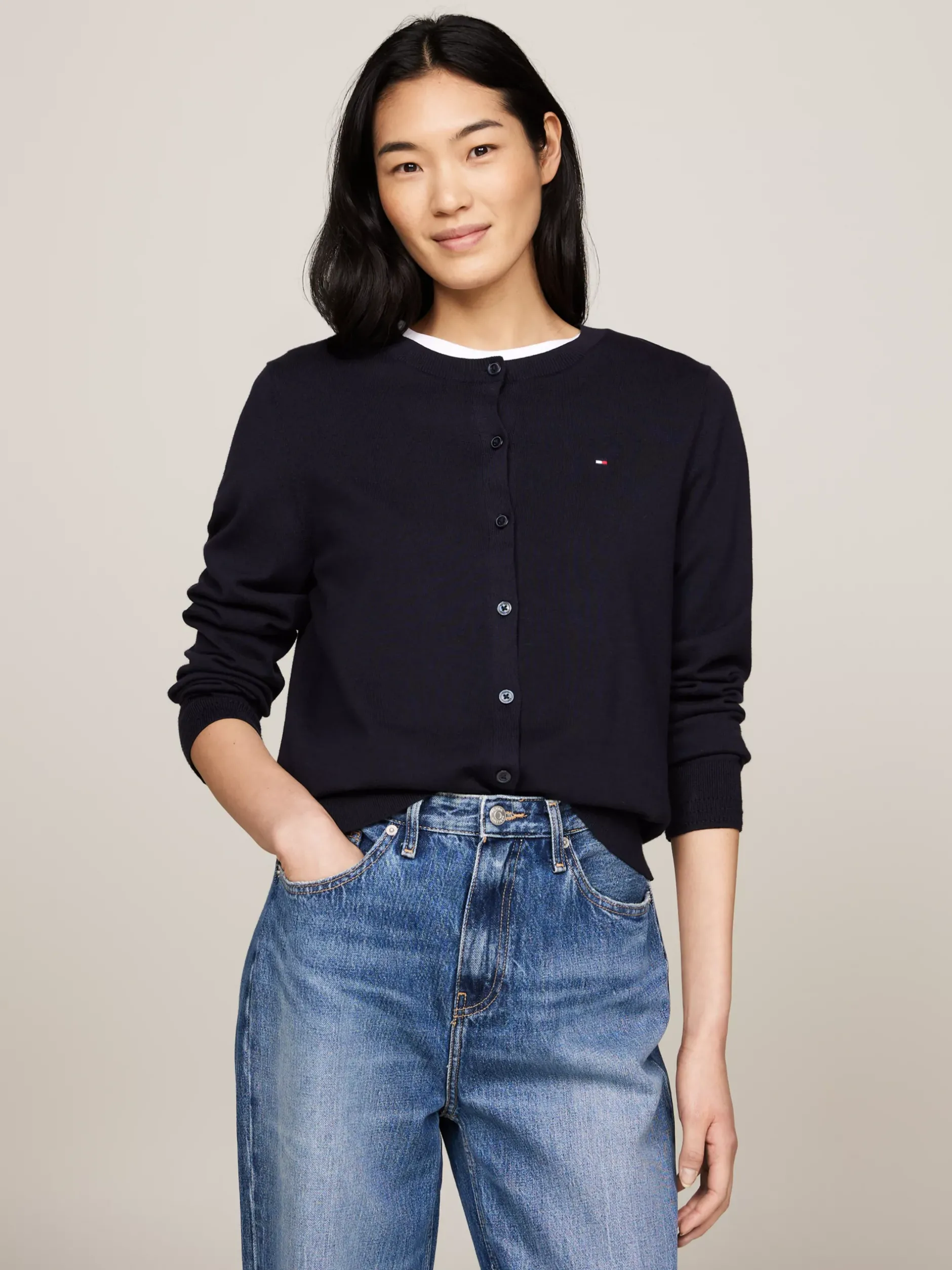 Kardigany|Dzianina*Tommy Hilfiger Kardigan Z Dżerseju Z Okrągłym Dekoltem DESERT SKY