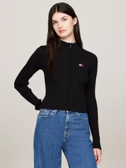 Kardigany|Dzianina*Tommy Hilfiger Kardigan Z Prążkowanej Dzianiny Z Naszywką BLACK