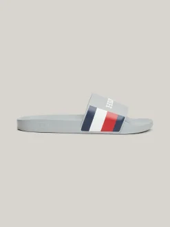Sandały I Japonki*Tommy Hilfiger Klapki Basenowe Z Paskiem Z Logo ANTIQUE SILVER
