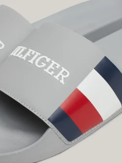 Sandały I Japonki*Tommy Hilfiger Klapki Basenowe Z Paskiem Z Logo ANTIQUE SILVER