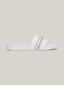 Sandały*Tommy Hilfiger Klapki Na Basen Z Ozdobnym Stębnowaniem WHITE