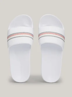 Sandały*Tommy Hilfiger Klapki Na Basen Z Ozdobnym Stębnowaniem WHITE