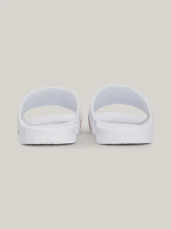 Sandały*Tommy Hilfiger Klapki Na Basen Z Ozdobnym Stębnowaniem WHITE