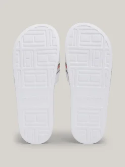 Sandały*Tommy Hilfiger Klapki Na Basen Z Ozdobnym Stębnowaniem WHITE