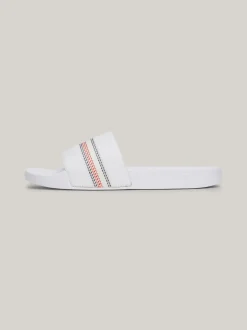 Sandały*Tommy Hilfiger Klapki Na Basen Z Ozdobnym Stębnowaniem WHITE