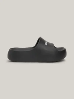 Sandały*Tommy Hilfiger Klapki Na Grubej Platformie Z Logo BLACK