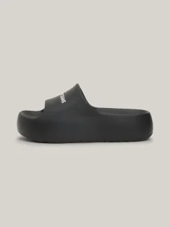 Sandały*Tommy Hilfiger Klapki Na Grubej Platformie Z Logo BLACK