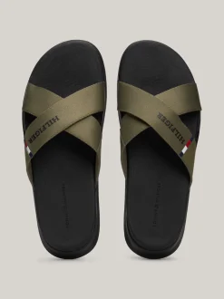 Sandały I Japonki*Tommy Hilfiger Klapki Plażowe Z Paskami Na Krzyż UTILITY OLIVE
