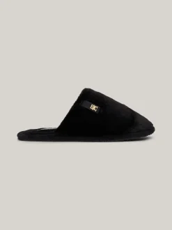Płaskie Buty*Tommy Hilfiger Klapki Z Dzianiny Z Plakietką Z Monogramem TH BLACK