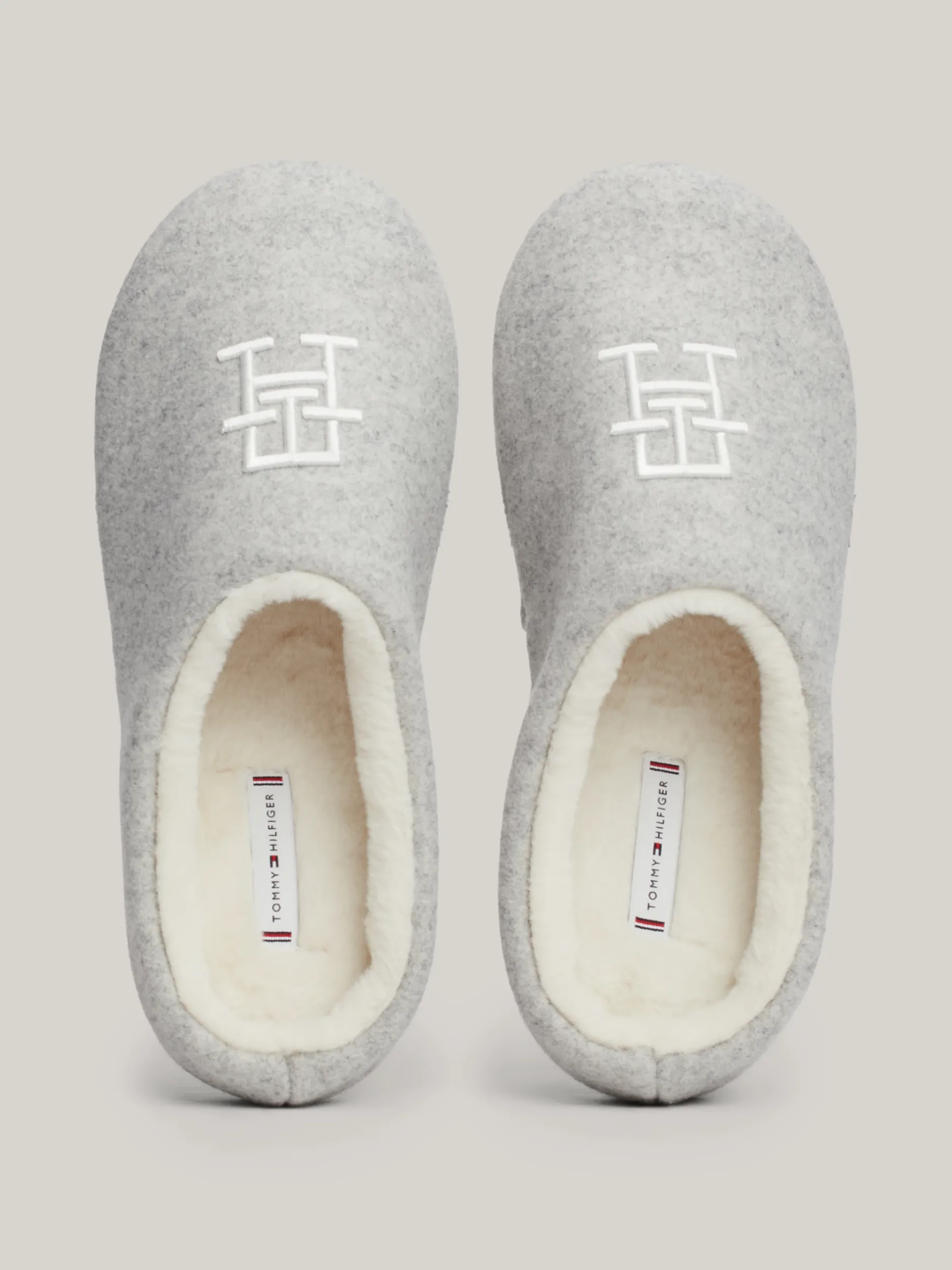 Płaskie Buty*Tommy Hilfiger Klapki Z Haftowanym Monogramem TH LIGHT GREY HEATHER