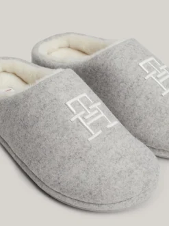 Płaskie Buty*Tommy Hilfiger Klapki Z Haftowanym Monogramem TH LIGHT GREY HEATHER