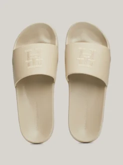 Sandały*Tommy Hilfiger Klapki Z Haftowanym Monogramem TH BEIGE