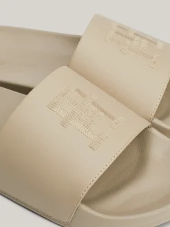 Sandały*Tommy Hilfiger Klapki Z Haftowanym Monogramem TH BEIGE