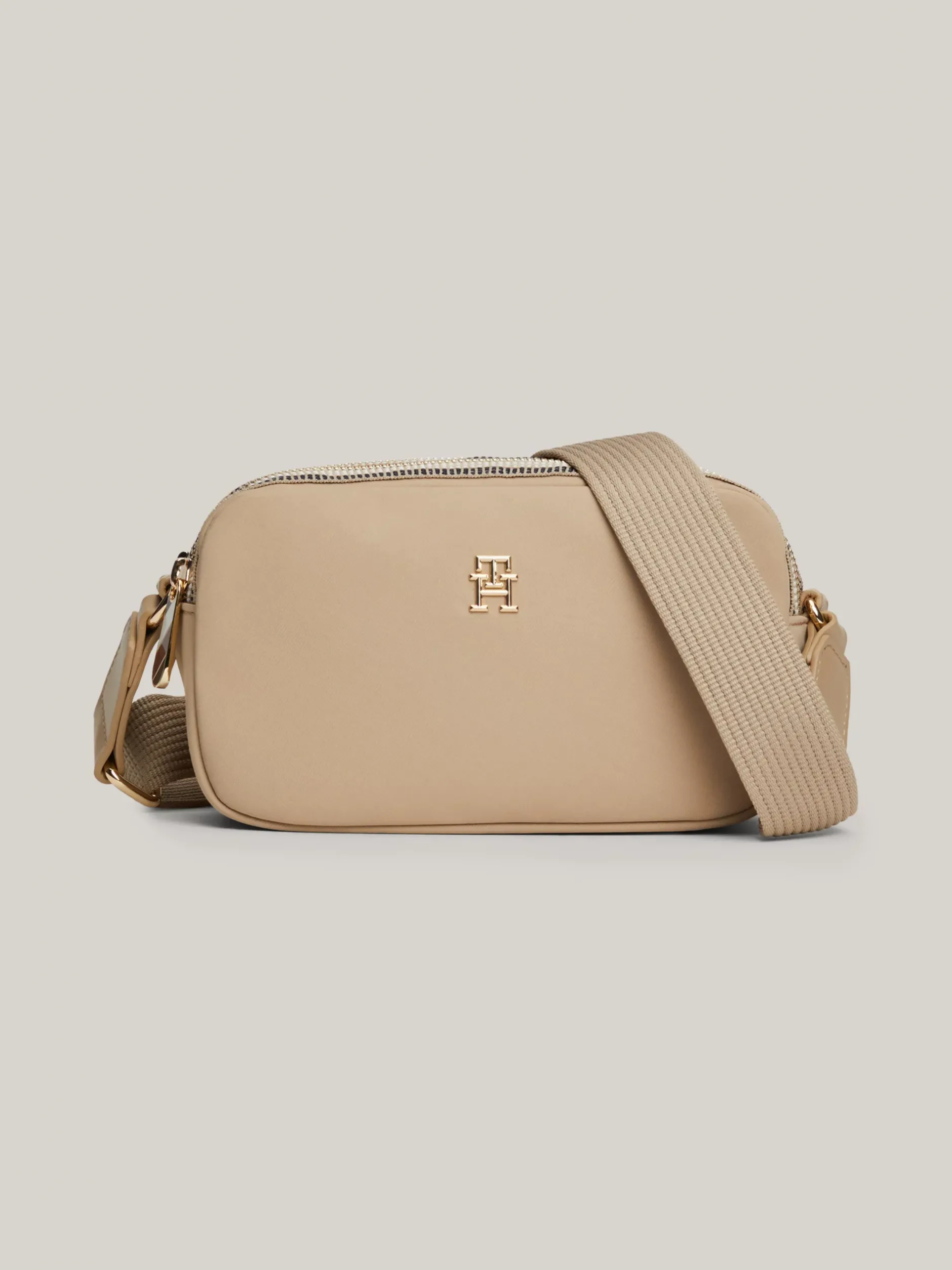 Torebki Na Pasku*Tommy Hilfiger Kompaktowa Torebka Z Sygnowanym Zamkiem BEIGE