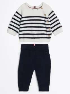 Dziewczynki|Chłopcy*Tommy Hilfiger Komplet Ze Swetrem W Paski I Spodniami Z Dzianiny DESERT SKY