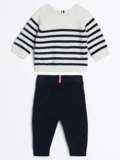 Dziewczynki|Chłopcy*Tommy Hilfiger Komplet Ze Swetrem W Paski I Spodniami Z Dzianiny DESERT SKY