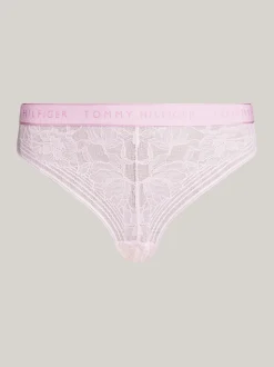 Figi|Bielizna*Tommy Hilfiger Koronkowe Thongi Z Logo TH Na Pasku PEARLY PINK