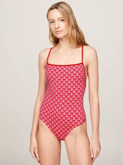 Stroje Kąpielowe*Tommy Hilfiger Kostium Kąpielowy Z Muszelkowym Nadrukiem OVERSIZED GEO WAVE PRIMARY RED