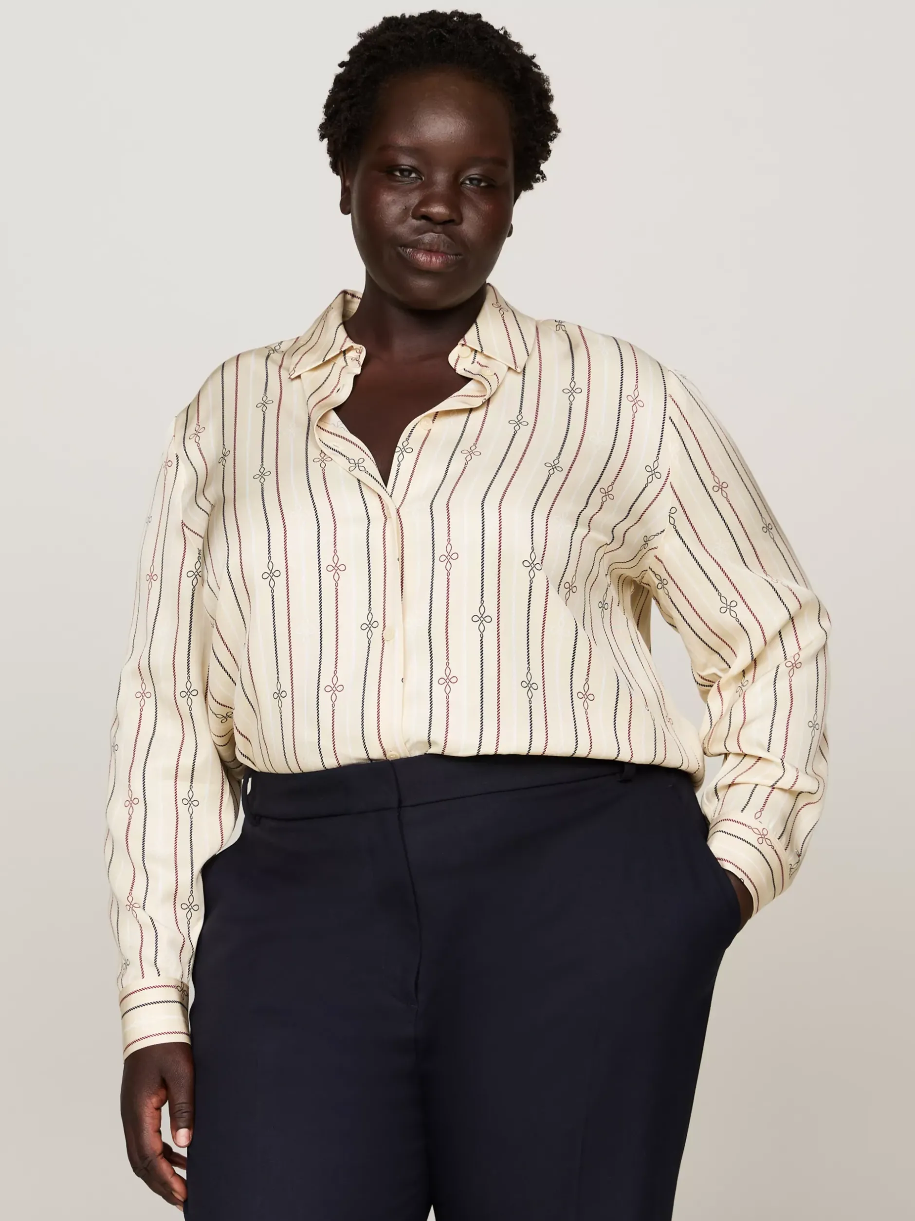 Koszule & Bluzki*Tommy Hilfiger Koszula Curve O Regularnym Kroju MULTI ROPE KNOT STP/ COUNTRY IVORY