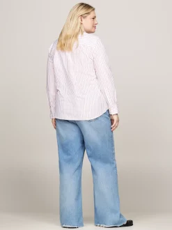 Koszule & Bluzki*Tommy Hilfiger Koszula Curve W Paski Z Kaligrafowanym Logo CLASSIC SHIRTING STP/ PINK