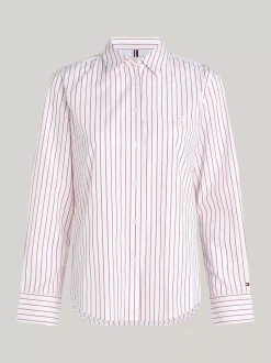 Koszule & Bluzki*Tommy Hilfiger Koszula Curve W Paski Z Kaligrafowanym Logo CLASSIC SHIRTING STP/ PINK