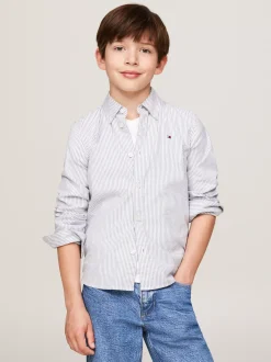 Koszule*Tommy Hilfiger Koszula Essential Flex W Delikatne Prążki AEGEAN SEA/WHITE