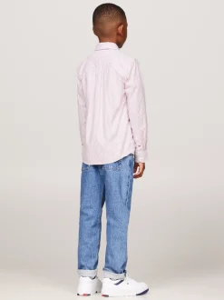 Koszule*Tommy Hilfiger Koszula Essential Flex W Delikatne Prążki DARK MAGMA/ WHITE
