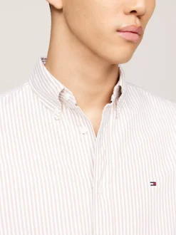 Koszule*Tommy Hilfiger Koszula Heritage Z Bawełny Oxford W Paski CLASSIC KHAKI / WHITE