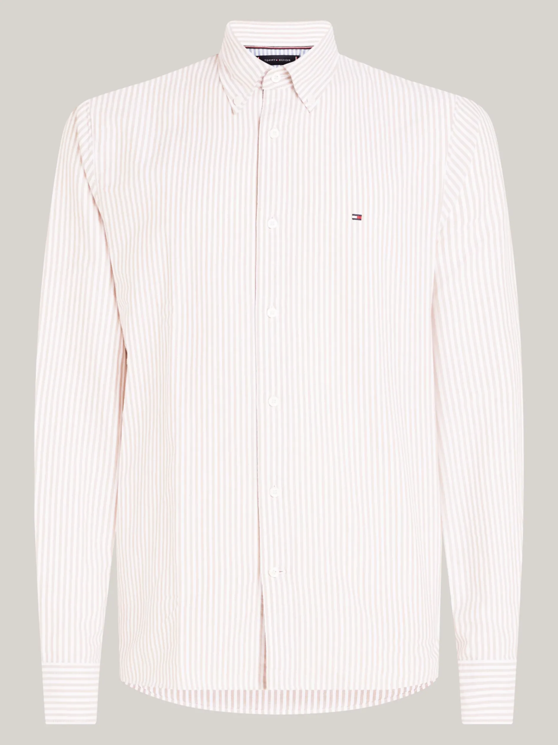 Koszule*Tommy Hilfiger Koszula Heritage Z Bawełny Oxford W Paski CLASSIC KHAKI / WHITE