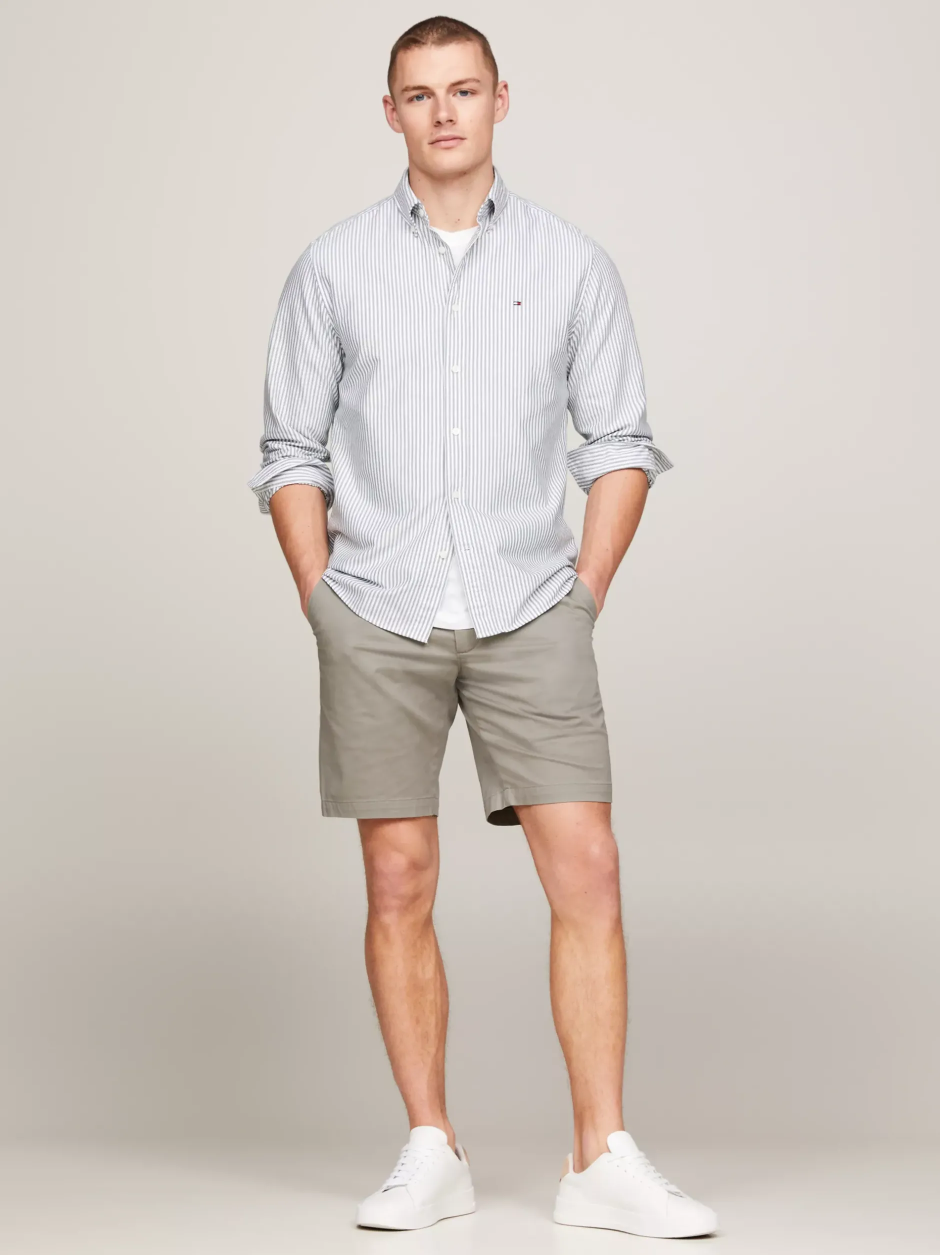Koszule*Tommy Hilfiger Koszula Heritage Z Bawełny Oxford W Paski ORNAMENTAL GREEN / OPTIC WHITE