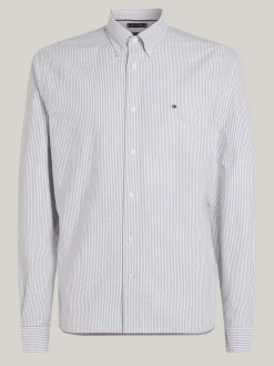 Koszule*Tommy Hilfiger Koszula Heritage Z Bawełny Oxford W Paski ORNAMENTAL GREEN / OPTIC WHITE