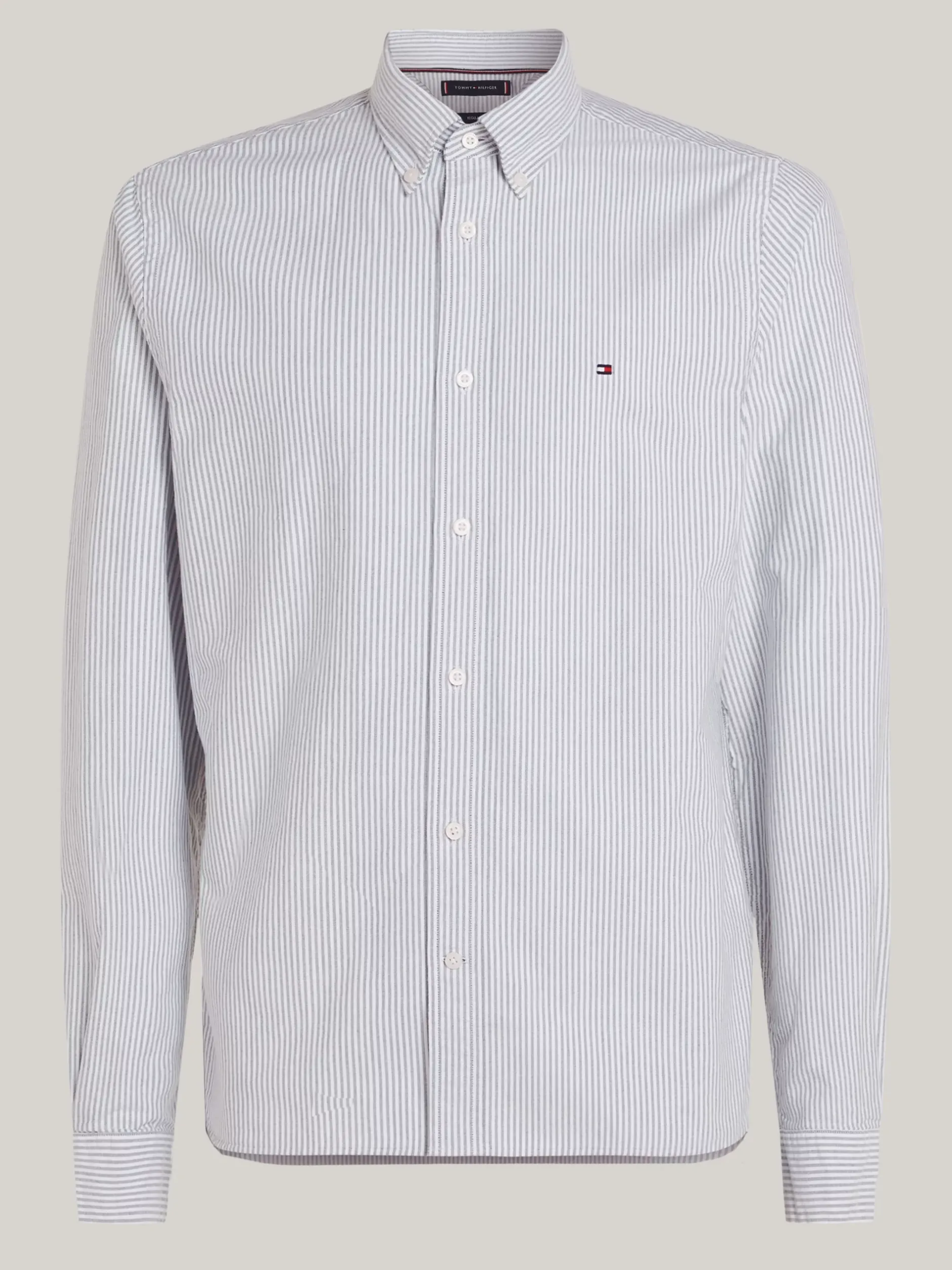 Koszule*Tommy Hilfiger Koszula Heritage Z Bawełny Oxford W Paski ORNAMENTAL GREEN / OPTIC WHITE