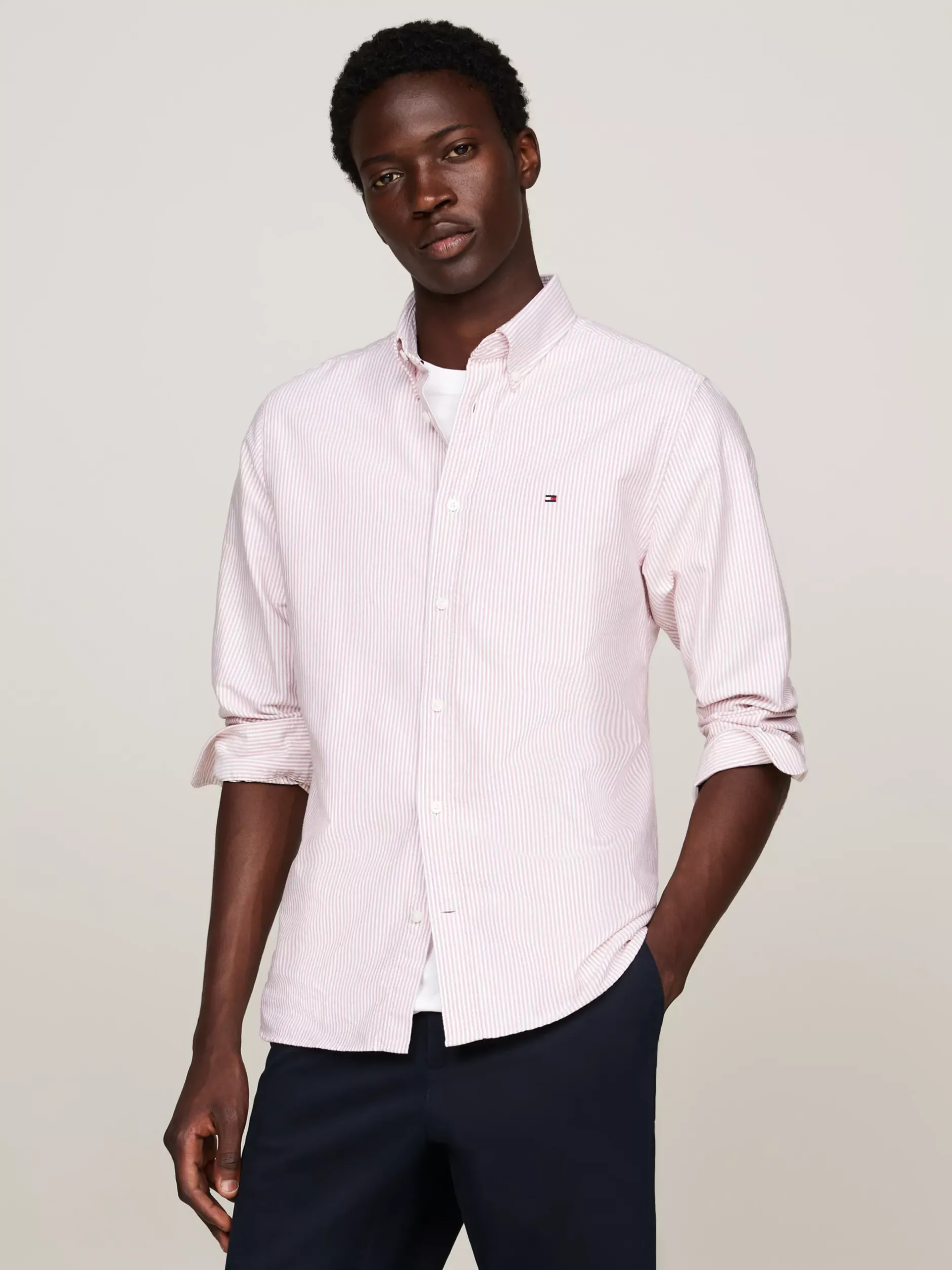 Koszule*Tommy Hilfiger Koszula Heritage Z Bawełny Oxford W Paski TERRA RED / WHITE