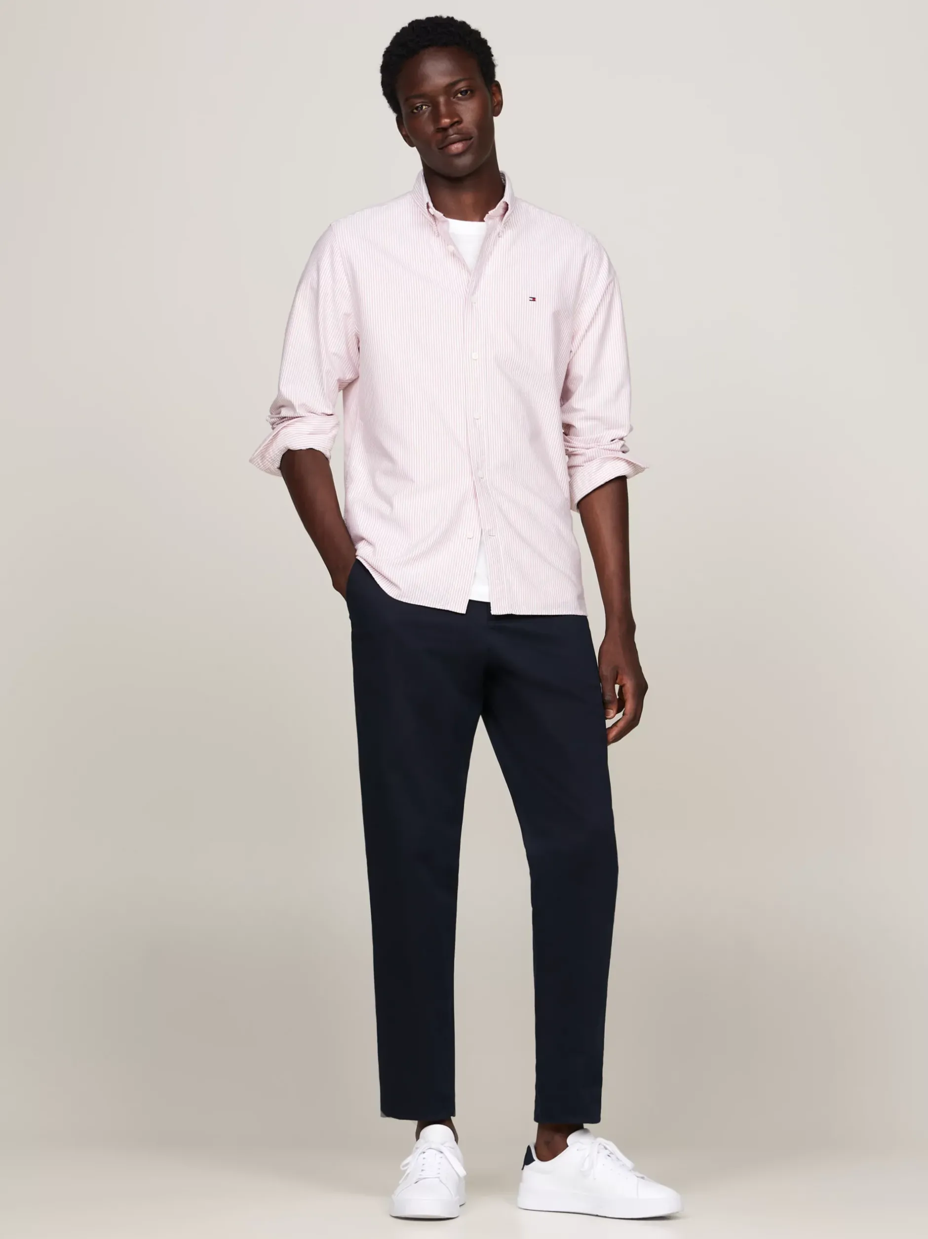 Koszule*Tommy Hilfiger Koszula Heritage Z Bawełny Oxford W Paski TERRA RED / WHITE