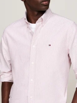 Koszule*Tommy Hilfiger Koszula Heritage Z Bawełny Oxford W Paski TERRA RED / WHITE