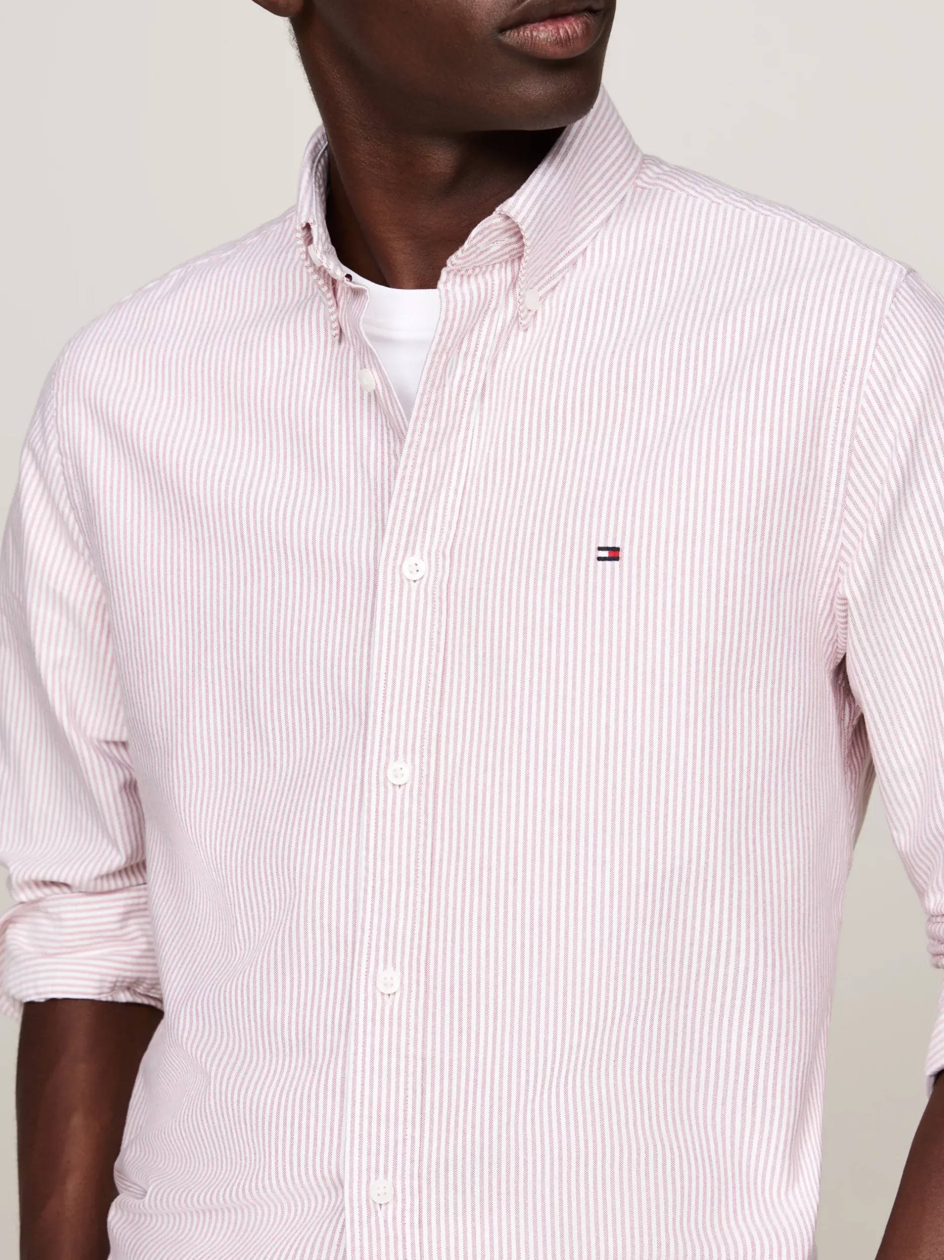 Koszule*Tommy Hilfiger Koszula Heritage Z Bawełny Oxford W Paski TERRA RED / WHITE