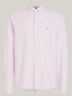 Koszule*Tommy Hilfiger Koszula Heritage Z Bawełny Oxford W Paski TERRA RED / WHITE