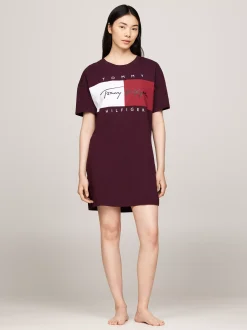 Piżamy & Odziez Nocna|Stroje Domowe*Tommy Hilfiger Koszula Nocna TH Heritage Z Logo DEEP BURGUNDY