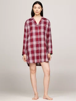 Piżamy & Odziez Nocna|Stroje Domowe*Tommy Hilfiger Koszula Nocna TH Original PLAID CHECK DEEP ROUGE