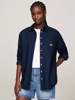 Koszule & Bluzki*Tommy Hilfiger Koszula O Kroju Boyfriend Z Naszywką DARK NIGHT NAVY