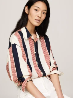 T-Shirty*Tommy Hilfiger Koszula O Kroju Oversize Z Metalową Flagą LADDER GLOBAL STP/ COUNTRY IVORY