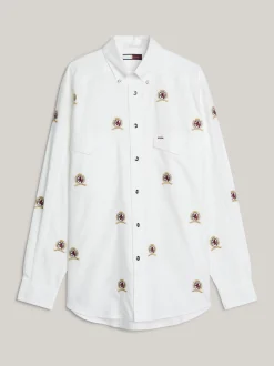 Koszule*Tommy Hilfiger Koszula O Kroju Pudełkowym Z Motywem Emblematu ECRU