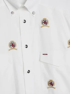 Koszule*Tommy Hilfiger Koszula O Kroju Pudełkowym Z Motywem Emblematu ECRU