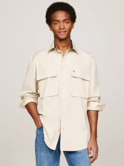 Koszule*Tommy Hilfiger Koszula O Regularnym Kroju Z Diagonalu CLASSIC BEIGE
