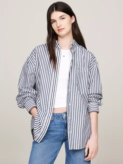 Koszule & Bluzki*Tommy Hilfiger Koszula Oversize W Prążki DARK NIGHT NAVY / STRIPE