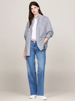 Koszule & Bluzki*Tommy Hilfiger Koszula Oversize W Prążki DARK NIGHT NAVY / STRIPE