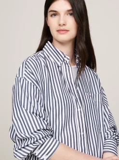 Koszule & Bluzki*Tommy Hilfiger Koszula Oversize W Prążki DARK NIGHT NAVY / STRIPE