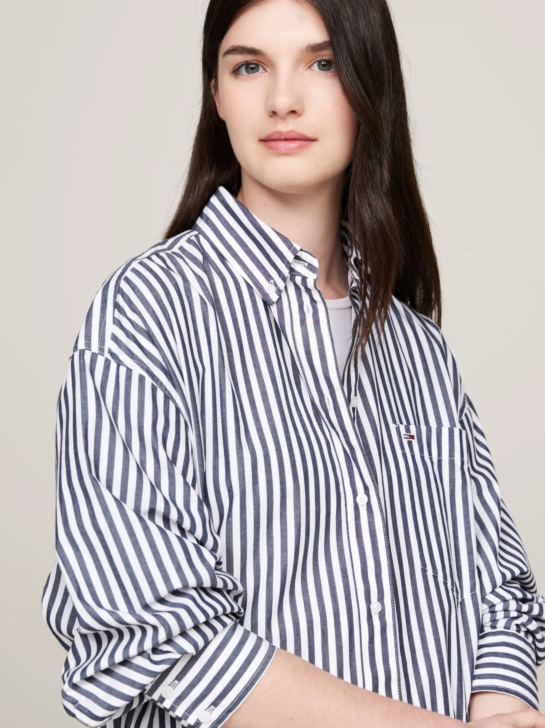 Koszule & Bluzki*Tommy Hilfiger Koszula Oversize W Prążki DARK NIGHT NAVY / STRIPE
