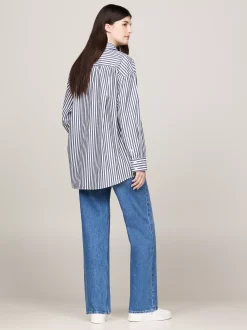 Koszule & Bluzki*Tommy Hilfiger Koszula Oversize W Prążki DARK NIGHT NAVY / STRIPE