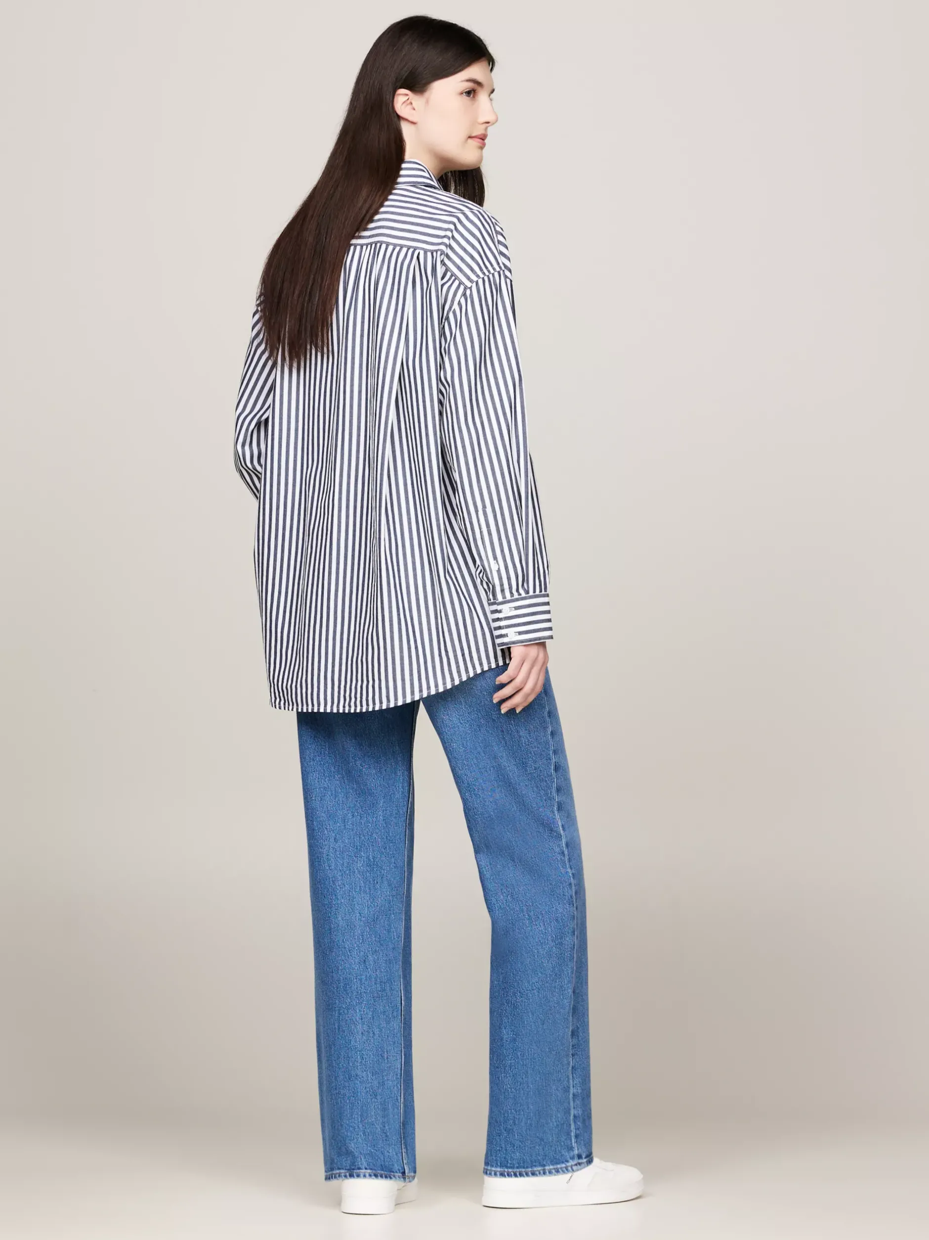 Koszule & Bluzki*Tommy Hilfiger Koszula Oversize W Prążki DARK NIGHT NAVY / STRIPE